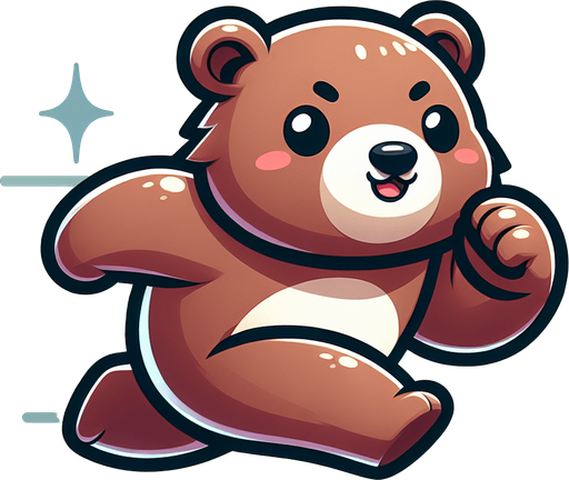 Cartoon style cute grizzly bear running.
Single Game Texture. In-Game asset. 2d. Blank background. High contrast. No shadows.