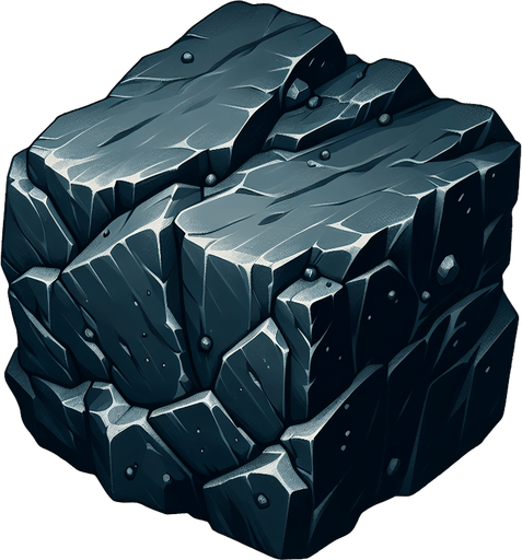 Coal (black).
Single Game Texture. In-Game asset. 2d. Blank background. High contrast. No shadows.