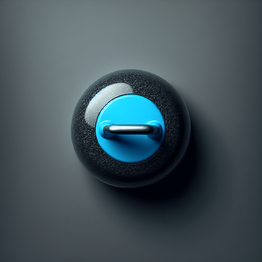 Curling stone, black stone and blue top, top view..
