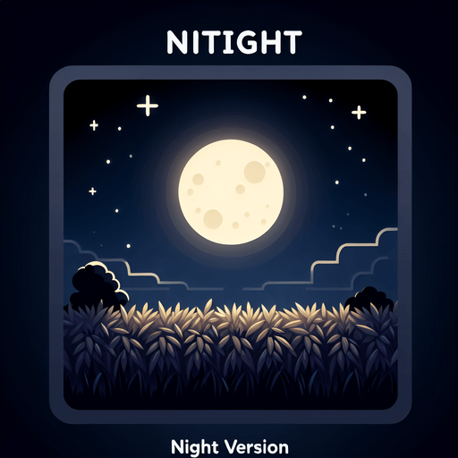 Поле, посередине Луна ночная версия.
Single Game Texture. In-Game asset. 2d. Blank background. High contrast. No shadows.