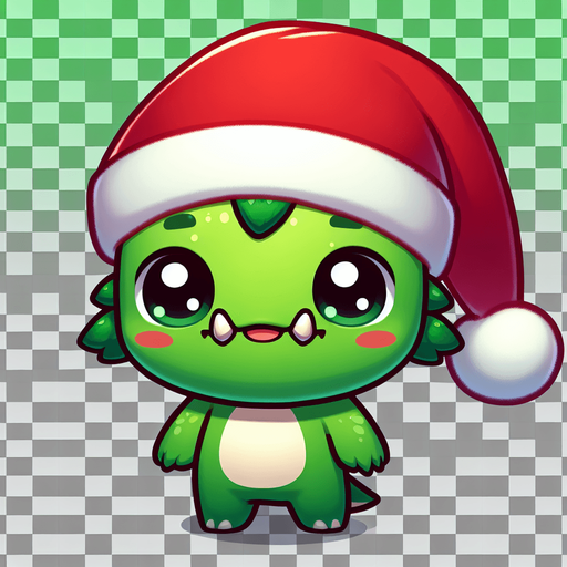 a cute little grinch standing with a santa's hat Single Game Texture. 2d. Transparent background. High contrast. No shadows.