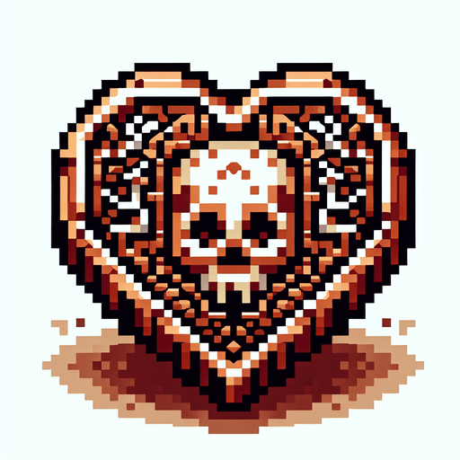 isometric doubloon copper coin icon featuring a skull. shaped like a heart. pirate themed. pixelated. 8 bit..
Single Game Texture. In-Game asset. 2d. Blank background. High contrast. No shadows.