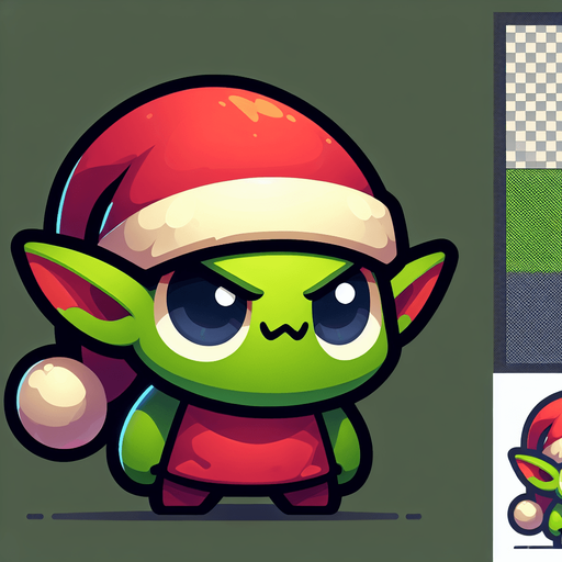 a cute little grinch standing with a santa's hat Single Game Texture. 2d. Transparent background. High contrast. No shadows.