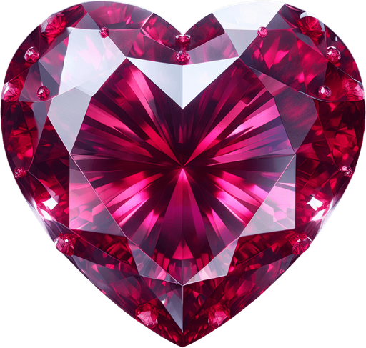 Large heart in precious ruby, very lightly decorated. Front view.
