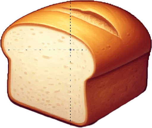 Piece of bread.
Single Game Texture. In-Game asset. 2d. Blank background. High contrast. No shadows.
