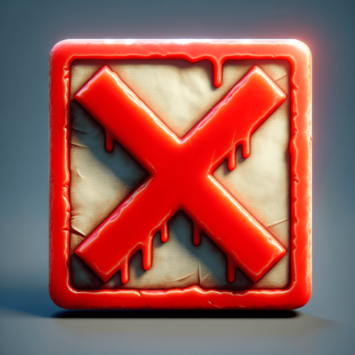 Big red X, written in wax, square button on Parchment
Single Game Texture.  In-Game asset.  2d.  Blank background.  High contrast.  No shadows