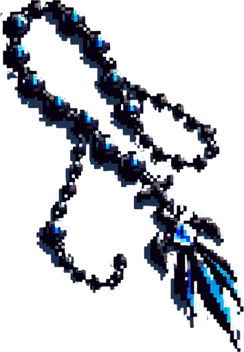 pixel art gothic rosary with blue trims.
Single Game Texture. In-Game asset. 2d. Blank background. High contrast. No shadows.