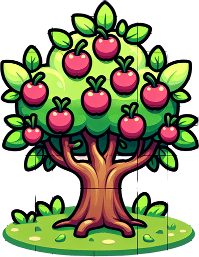 Cartoon style cute apple tree with small branches.
Single Game Texture. In-Game asset. 2d. Blank background. High contrast. No shadows.