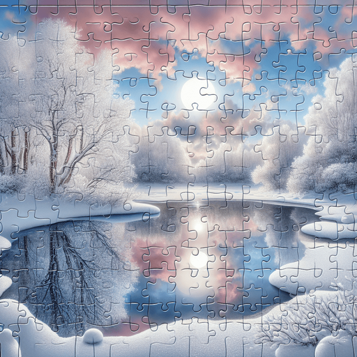 Photorealistic winter landscape 12 piece of jingsaw shapes puzzle