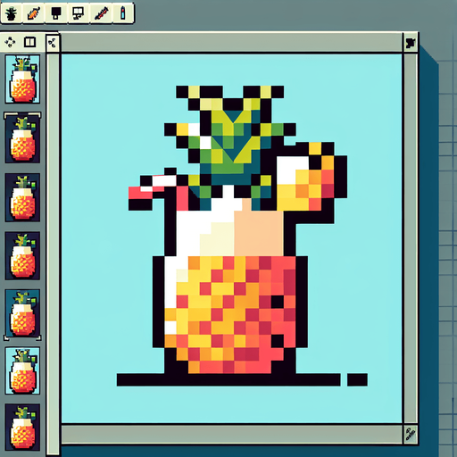 cartoon/8-bit. piña colada in a pinaple..
Single Game Texture. In-Game asset. 2d. Blank background. High contrast. No shadows.