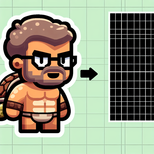 Make an fat man-turtle with glasses icon.
Single Game Texture. In-Game asset. 2d. Blank background. High contrast. No shadows.