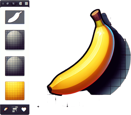 BANANA.
Single Game Texture. In-Game asset. 2d. Blank background. High contrast. No shadows.