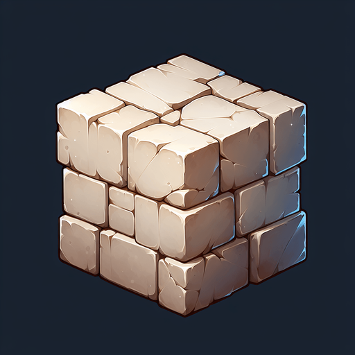 A block of stone.
Single Game Texture. In-Game asset. 2d. Blank background. High contrast. No shadows.