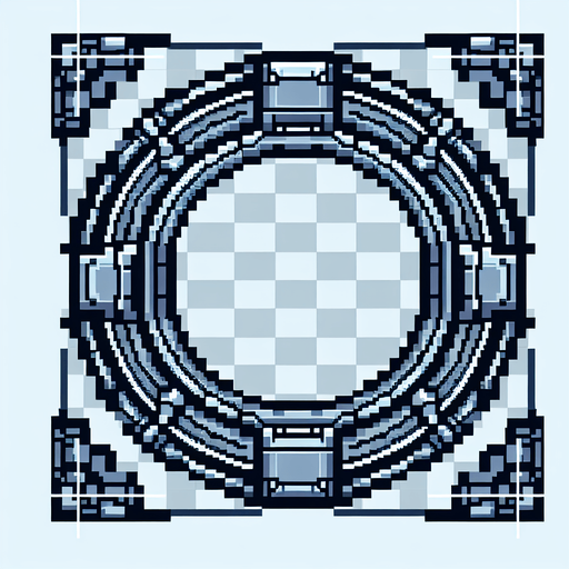 pixel art of a circular border in a scifi style.
Single Game Texture. In-Game asset. 2d. Blank background. High contrast. No shadows.