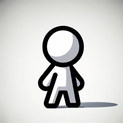 White gameplay character, black outline.
Single Game Texture.  In-Game asset.  2d.  Blank background.  High contrast.  No shadows