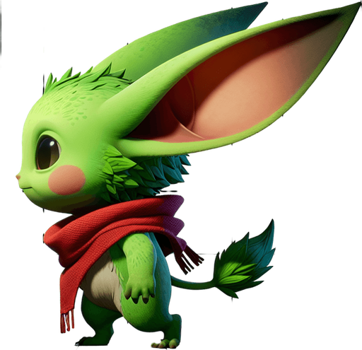 Profile view of a mischievous little green grinch with a red scarf, big ears but no tail. Walking in the right direction. no background . no floor. In-Game asset. 2d. Blank background. High contrast. No shadows.
