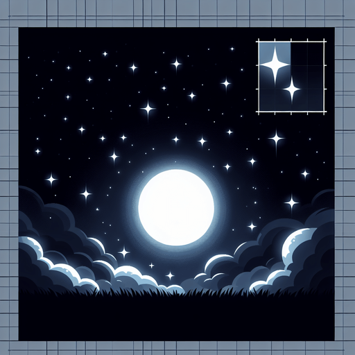 Black sky with night weather and also imagine glowing white star and moon.
Single Game Texture. In-Game asset. 2d. Blank background. High contrast. No shadows.