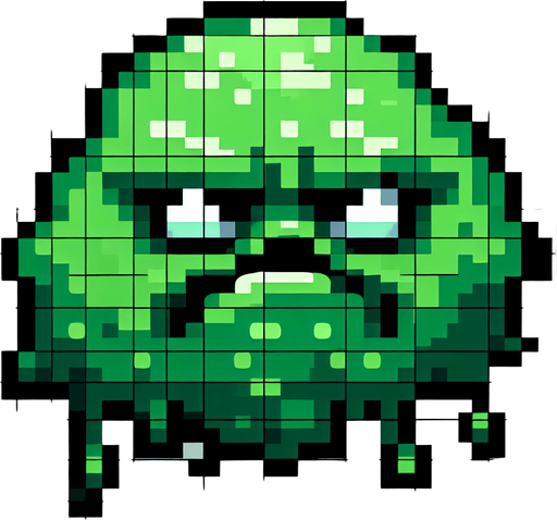 pixel art of a floating grinch monster . Single Game Texture. In-Game asset. 2d. Blank background. High contrast. No shadows.