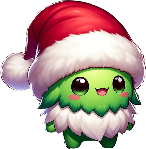 a cute little grinch standing with a santa's hat Single Game Texture. 2d. Transparent background. High contrast. No shadows.