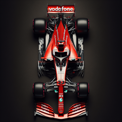 F1 mclaren mercedes race car. red wings white vodafone Top view..
