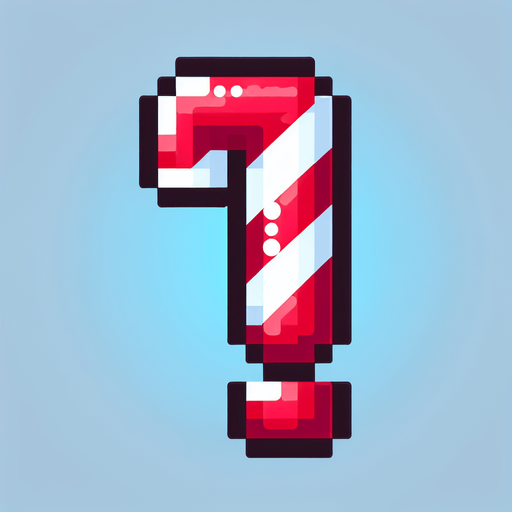 exclamation mark in the shape of a candy cane Single Game Texture. In-Game asset. 2d. Blank background. High contrast. No shadows.