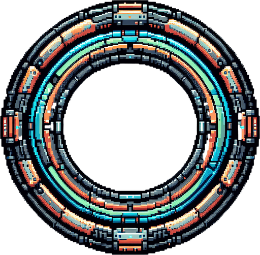 pixel art of a circular border in a scifi style.
Single Game Texture. In-Game asset. 2d. Blank background. High contrast. No shadows.