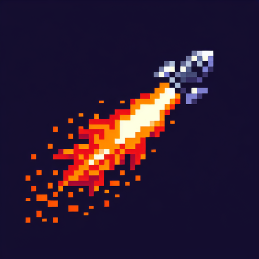8-bit. 2d. fire from a thruster. vertical position. no background. in game asset..
Single Game Texture. In-Game asset. 2d. Blank background. High contrast. No shadows.