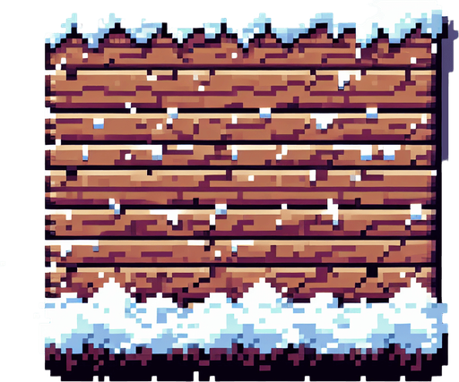 pixel art of a wooden board covered in snow.
Single Game Texture. In-Game asset. 2d. Blank background. High contrast. No shadows.