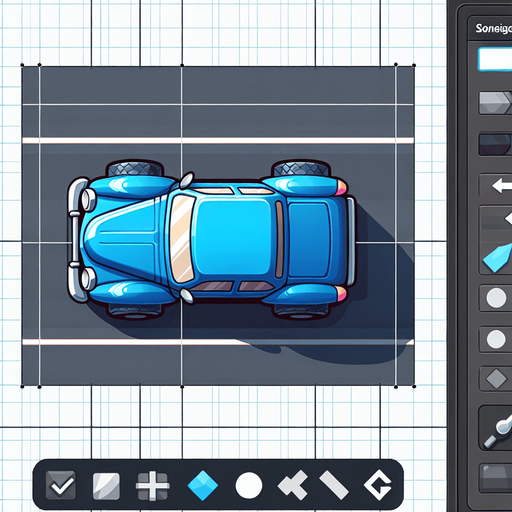 car top view design like in children's cartoons image color blue.
Single Game Texture. In-Game asset. 2d. Blank background. High contrast. No shadows.