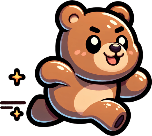 Cartoon style cute grizzly bear running.
Single Game Texture. In-Game asset. 2d. Blank background. High contrast. No shadows.