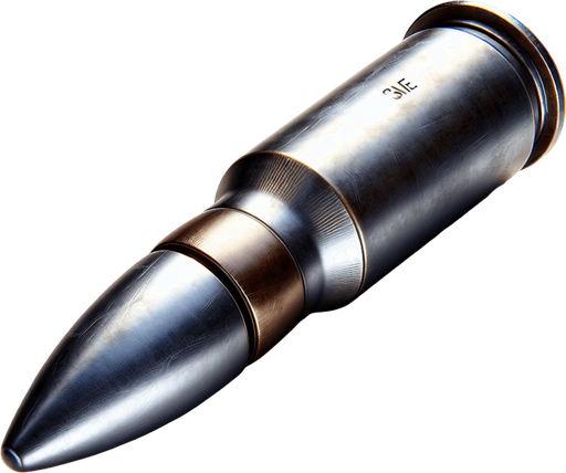 MG bullet.
Single Game Texture. In-Game asset. 2d. Blank background. High contrast. No shadows.