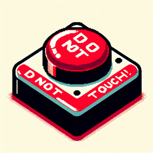 8-bit. cartoon. red button. do not touch! Single Game Texture. In-Game asset. 2d. Blank background. High contrast. No shadows.