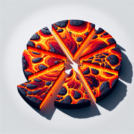 top view of a circle of hot magma sliced into many pieces, flat image...
2d, white background, shadowless.