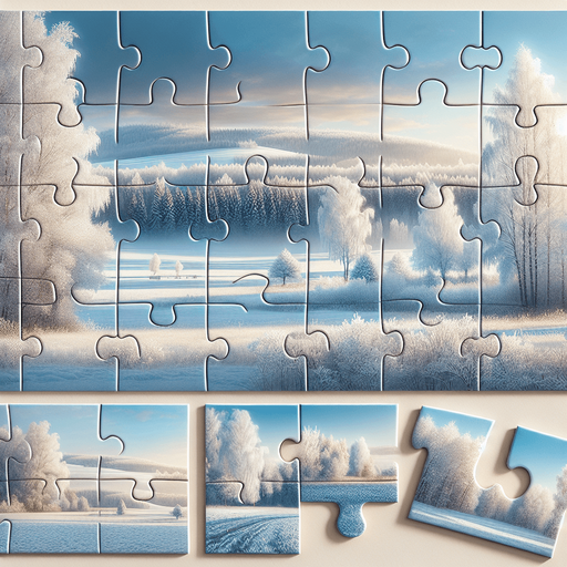Photorealistic winter landscape 12 piece of jingsaw shapes puzzle