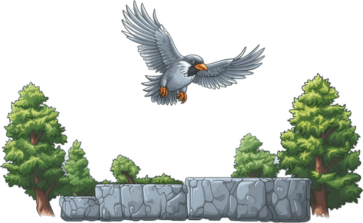 Rectangular bird. Flying right
Game Texture. In-Game asset. 2d. Pixelart. White background. Blank background. Low detail. High contrast.
